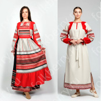 Женский исторический костюм Наследие, лён, кружево