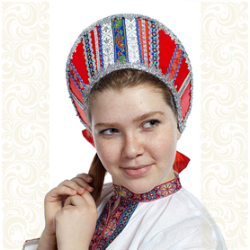 Кокошник Ася, красный в серебре