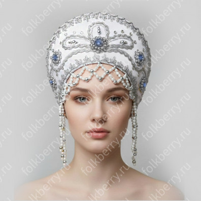 Кокошник Отрада, белый с серебром- фото 1