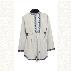 Косоворотка Оберег, лен небеленый с синим- фото 1