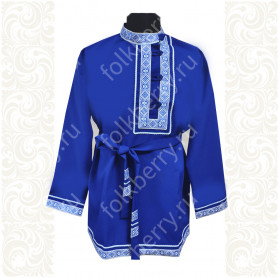 Косоворотка Русич, синий габардин с белым цветом