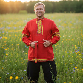 Рубаха Егорий, габардин, красный- фото 1