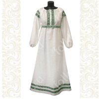 Платье Берегиня, белый лен с зеленым