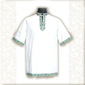 Рубаха Истоки, белый хлопок с зеленым