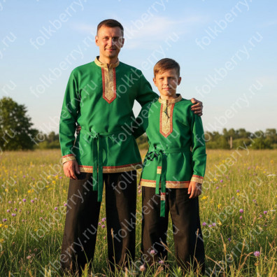 Рубаха Молодецкая, зеленый  габардин- фото 1