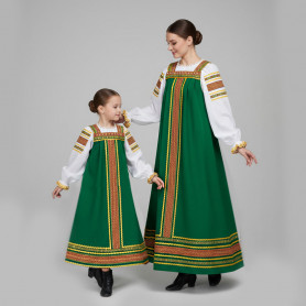 Сарафан с блузой Народный, габардин и хлопок, зелёный- фото 1