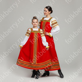 Сарафан с блузой Народный, габардин и хлопок, красный- фото 1