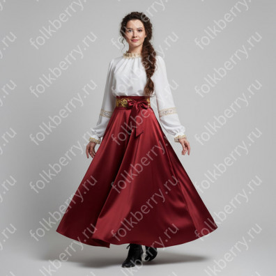 Юбка-полусолнце с декоративным поясом, плотный атлас- фото 1